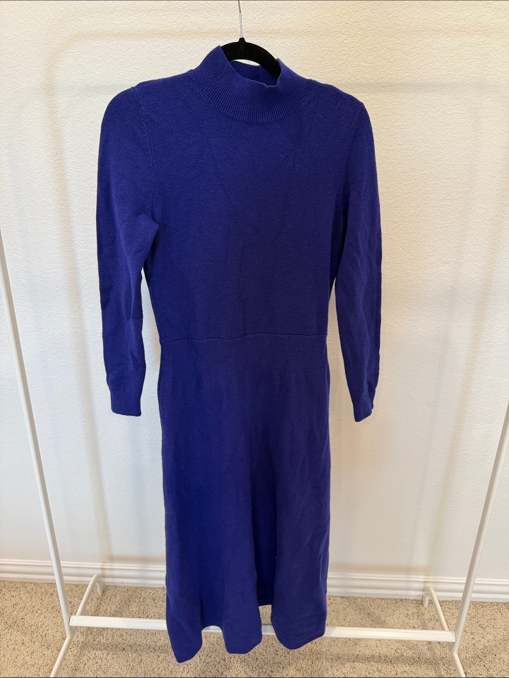 Ann Taylor Cobalt Blue Long-Sleeve Knit Mock-Neck Dress